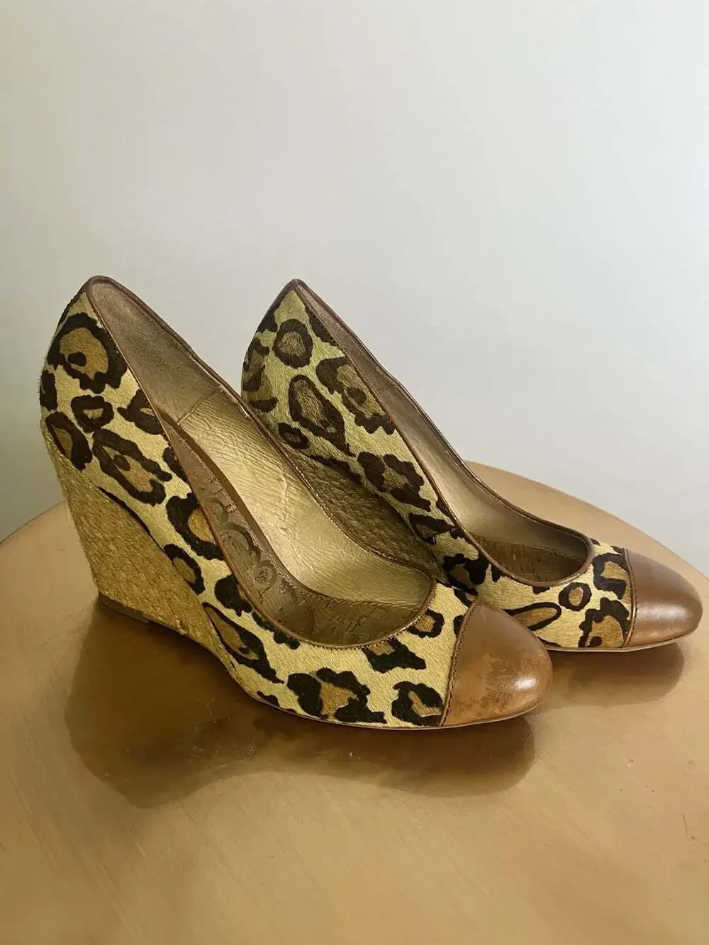 Sam Edelman Animal Print Horse Hair Wedge Pumps Espadrilles Sz 9.5 Almond Toe